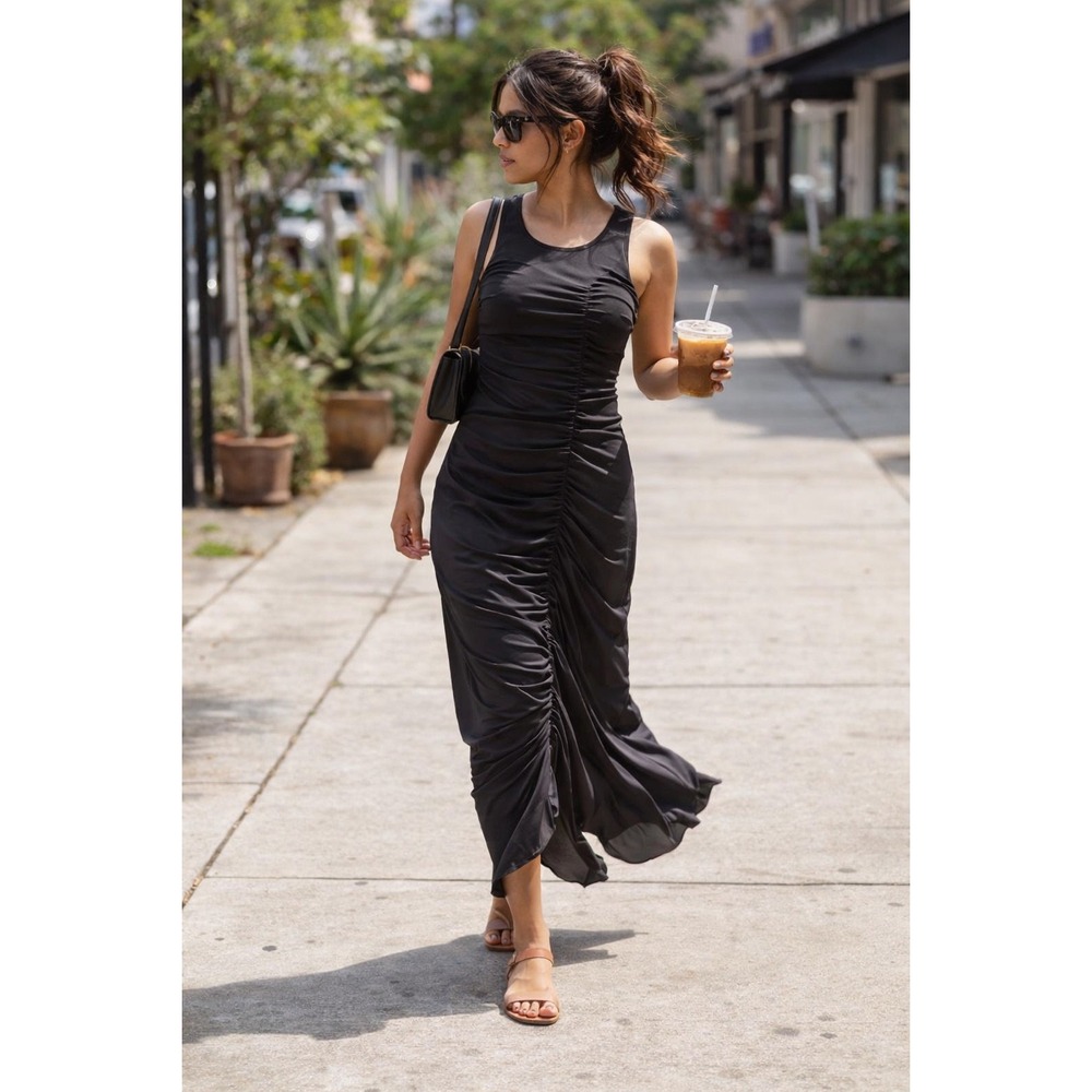Slinky Ruched Silence + Noise Black Maxi Dress size‎ S